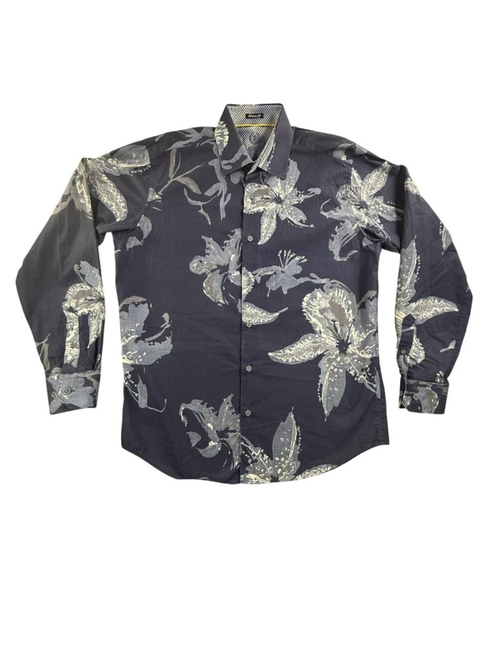 Bugatchi Shirt Mens Medium Blue Floral Button Up Long Sleeve Cotton Classic Y2K